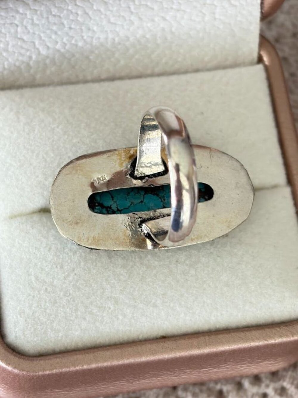 Tibetan Turquoise 925 Silver Plated Statement Ring Oval Boho - Size 6 - Picture 6 of 7